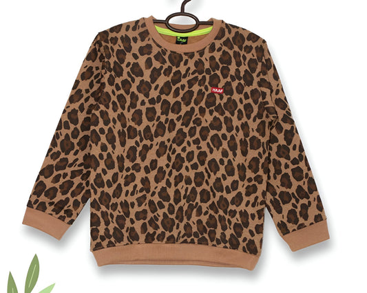 Yellowish-Brown Leopard Print Sweat Shirt